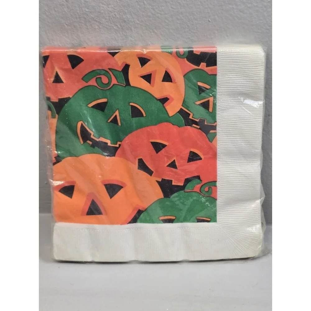 Vintage Halloween Pumpkin Napkins New 3-Ply Paper 20 Jack O Lantern Party Supply